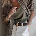 Khaki Abstrakt Print laangärmege Kragen Raw Rum Denim Jackett - Foto 4