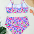 Purple Floral Print Lace Trim Spaghetti Strap Ruched Bikini High Waist Swimsuit - Foto 5