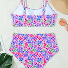 Maillot de bain taille haute à bretelles fines à bretelles fines à motifs floraux violets, bordure en dentelle - Thumbnail