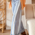 Beau Blue Lace Trim Casual Full-Length Regular Fit Jeans - Damesmode Afbeelding 1 - Foto 1