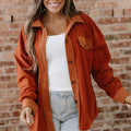Gold Flame Velvet Flap Pockets Drop Shoulder Casual Shacket - Foto 5