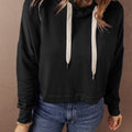 Sachet Pink, einfarbiger Hoodie mit Cut-Shoulder-Kordel und kurzem Kordel - Foto 4