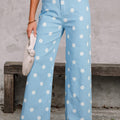 Himmelblauer Polka-Punkt-Print roher Hemd-Shift-Jeans - Foto 1