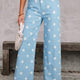 Himmelblauer Polka-Punkt-Print roher Hemd-Shift-Jeans