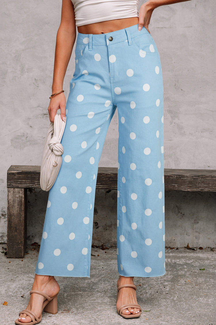 Himmelblauer Polka-Punkt-Print roher Hemd-Shift-Jeans - Damesmode