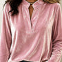 Full Size Velvet Notched Long Sleeve Blouse Plus Size