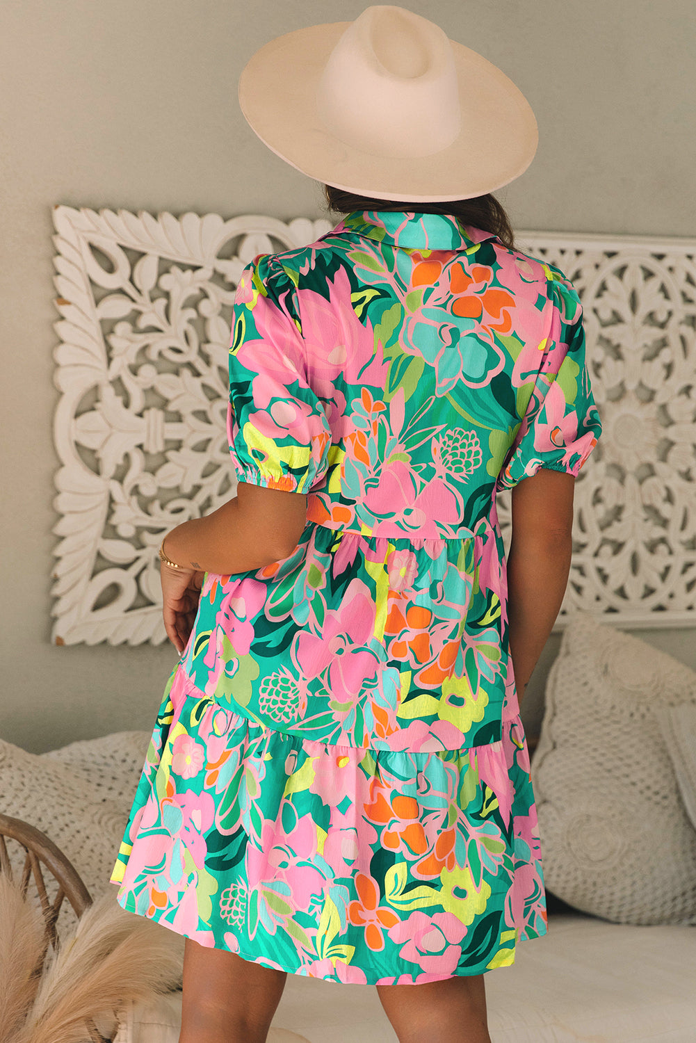 Robe babydoll à manches bouffantes verte à manches bouffantes