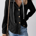 Black Hooded Drawstring Pockets Corduroy Shacket - Damesmode Afbeelding 3 - Foto 3