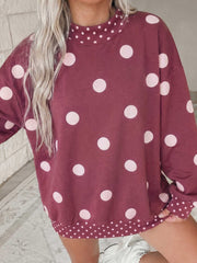 Felpa a Pois Marroni con Contrasto Dettaglio Contrasto Sweatshirt Oversize - Miniatuur
