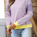 Lila Stripe Contrast Trim Farbblock Patchwork Cut Cut Shoulder Strickoberteil - Foto 1