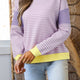 Lila Stripe met Contrasterende Bies Farbblock Patchwork Cut Cut Shoulder Strickoberteil