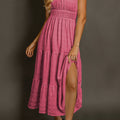Black Shirred Pleated Square Neck Sleeveless Midi Dress - Damesmode Afbeelding 4 - Foto 4