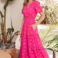 Rose Duebel Polka Dot Kuerzäerm Shirred High Waist Midi Kleed - Foto 3
