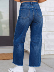 Schwarze, ausgefranste Cropped-Barrel-Jeans – Damenmode Bild 5 - Miniatuur