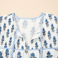 Sky Blue Floral Puff Sleeve Tied Neck Pocketed Mini Dress - Foto 6