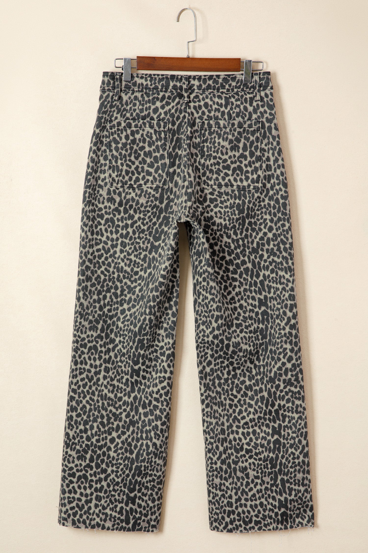 Black Leopard Print Wide Leg High Waist Jeans - Damesmode Afbeelding 4