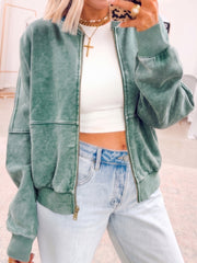 Evergreen Mineral Washed Zip-Jacken-Jacken-Stil Baumwollpullover im Stil - Miniatuur