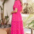 Rose Duebel Polka Dot Kuerzäerm Shirred High Waist Midi Kleed - Foto 2