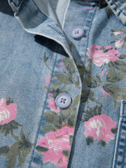 Blå skjorte med blomster i denim med ærmer – Damemode billede 7 - Miniatuur