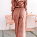 Peach Blossom Velvet Zip-up Hoodie and Wide Leg Pants Set - Foto 2