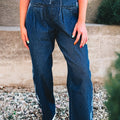 Sail Blue Checkered Side Panel Patchwork Drawstring Loose Denim Pants - Foto 3