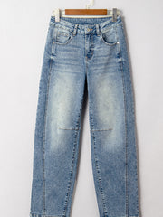 Dusk Blue Vintage Washed Seam Detail Shift Jeans - Miniatuur