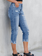 Jeans Capri Skinny Skinny Usé Bleu Ciel - Miniatuur