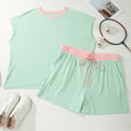 Clearly Aqua Plus Size Rippen-Farbblock-Trim-Kordel-Shorts 2-teiliges Set - Foto 3