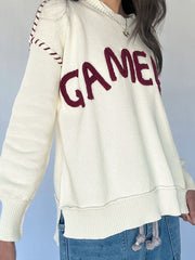 Beige Drop Shoulder Game Day Letter Print Pullover Sweater - Damesmode Afbeelding 6 - Miniatuur
