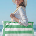 Light Blue Striped Waterproof Canvas Large Capacity Tote Bag - Foto 1