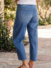 Ashleigh Blauer Kordelzug bis zum Knöchel verlängerte Casual Jeans Regular Fit Taschendetail Jeans – Damesmode Afbeelding 3 - Miniatuur
