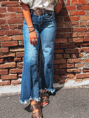 Ashleigh Blue High Waist Frayed Hem Flare Jeans - Damesmode Afbeelding 3 - Miniatuur