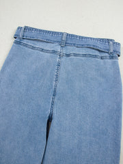 Beau Blue Western Washed Bow Knot Sash Wide Leg Jeans - Damesmode Afbeelding 7 - Miniatuur