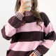 Roze Stripe Contrast High Neck Dropped Shoulder Relaxed Pullover Trui