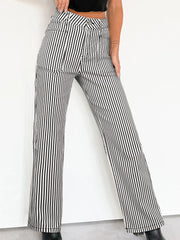 Black Stripe Patch Pocket High Waist Shift Denim Jeans - Women's Fashion Image 1 - Miniatuur