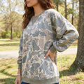Mehrfarbiger Tarnmuster mit geripptem Trim legerer Pullover-Pullover - Foto 3