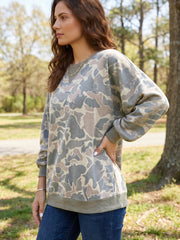 Multicolour Camo Print Ribbed Trim Casual Pullover Sweatshirt - Miniatuur