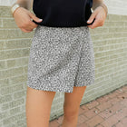Gray Leopard Print Wrap Front Denim Shorts - Thumbnail