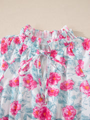 Red Elegant Floral Puff Sleeve Midi Dress - Miniatuur
