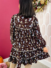 Robe marron à motifs floraux à sentier à col en V - Damesmode Afbeelding 5 - Miniatuur