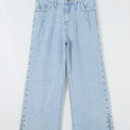 Beau Blue Studded Side Slit Leg Frayed Pocketed Wide Leg Jeans - Damesmode Afbeelding 6 - Foto 6