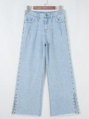Jeans Beau bleus à fentes latérales à clouses, jambe effilochée, poches larges - Damesmode Afbeelding 6 - Miniatuur