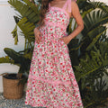 Rosa Blummen-Laced Strap Empire Waist Maxi Kleed - Foto 1