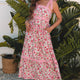 Rosa Blummen-met Kantd Strap Empire Waist Maxi Kleed