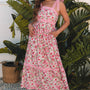 Pinkes Blumenkleid mit Spitzenband und Empire-Taillen-Maxi-Kleidung