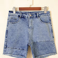 Himmelblau gestreifte Paisley-Mix-Patchwork-Rohhem-Jeansshorts - Foto 4