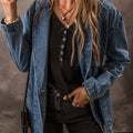 Black Side Pockets Lapel Collar Denim Jacket - Damesmode Afbeelding 6 - Foto 6