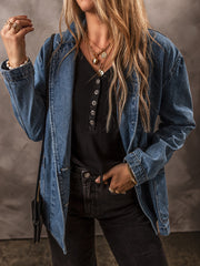 Black Side Pockets Lapel Collar Denim Jacket - Women's Fashion Image 6 - Miniatuur
