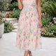 Vestido midi de tiro alto con tirantes de cinturón rosa con estampado floral contraste