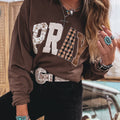 Kaffee-Floral-Buffalo-Karo-Gestreifter Patch Westernpullover Pullover - Foto 3